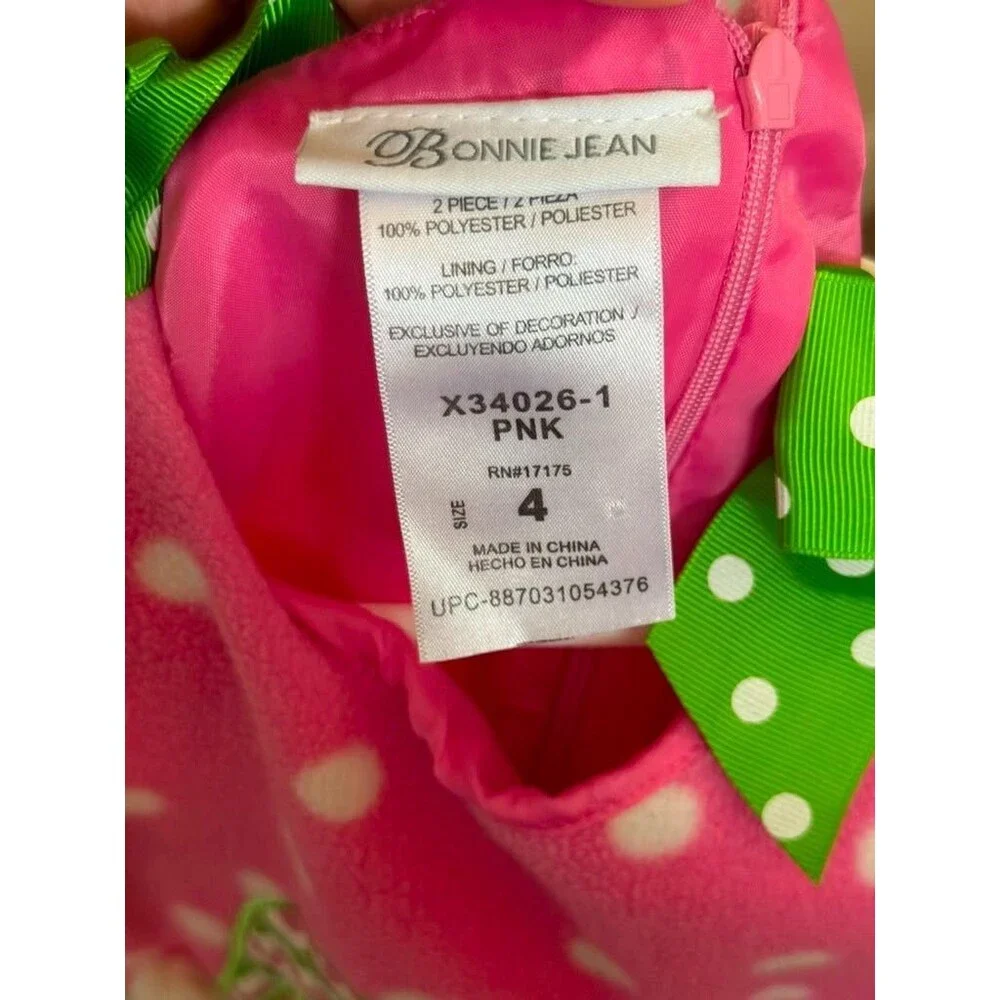 Bonnie Jean Girls Pink Polka Dot Snowman Christmas Holiday Dress Size 4